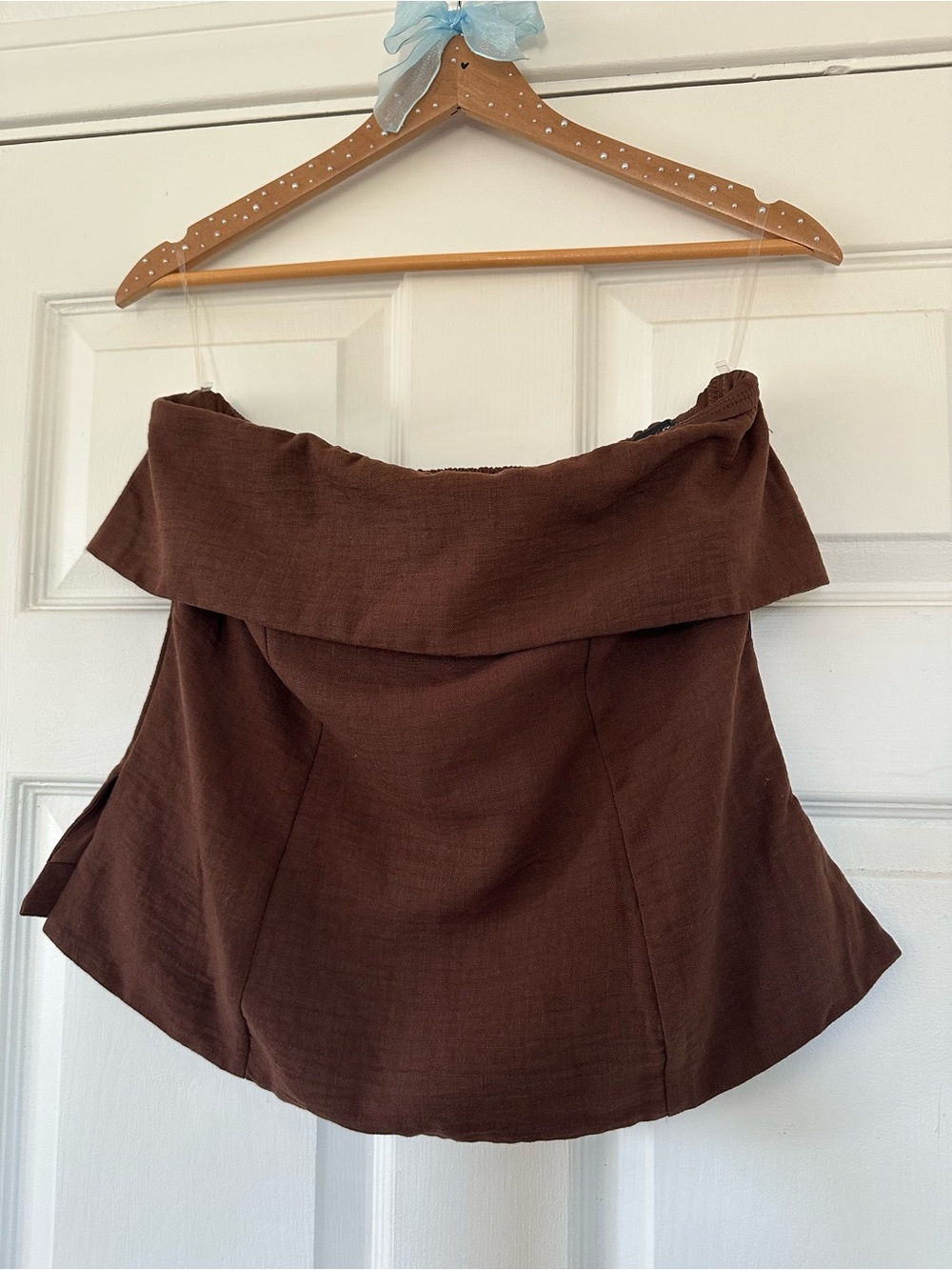 Brown Strapless Peplum Strapless Top Size M
